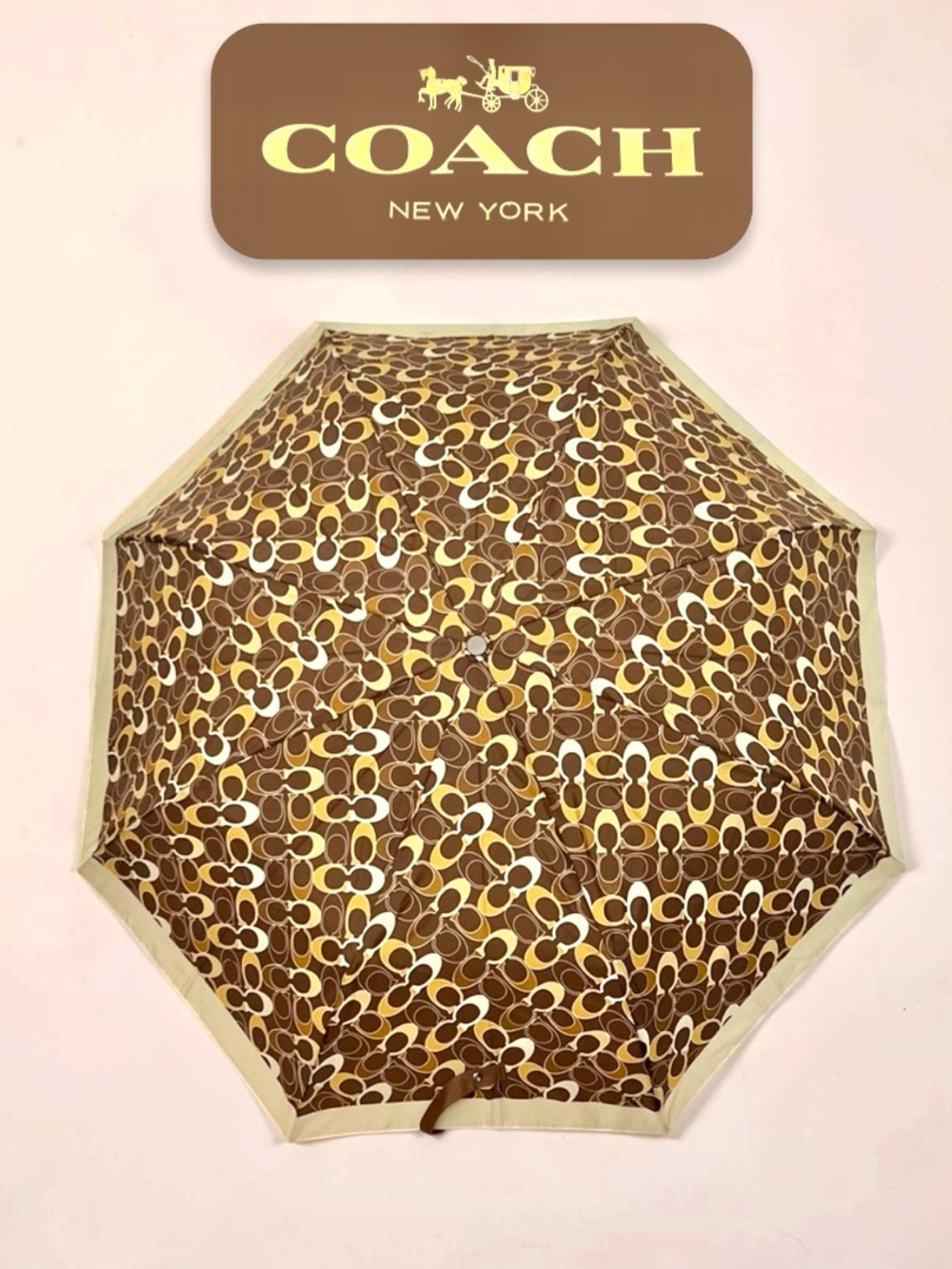 COACH Signature Print Compact Umbrella - Brown & Tan